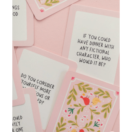 Ask Away Conversation Game - Deck of Cards + Storage Tin - White Farmhouse Flowers
