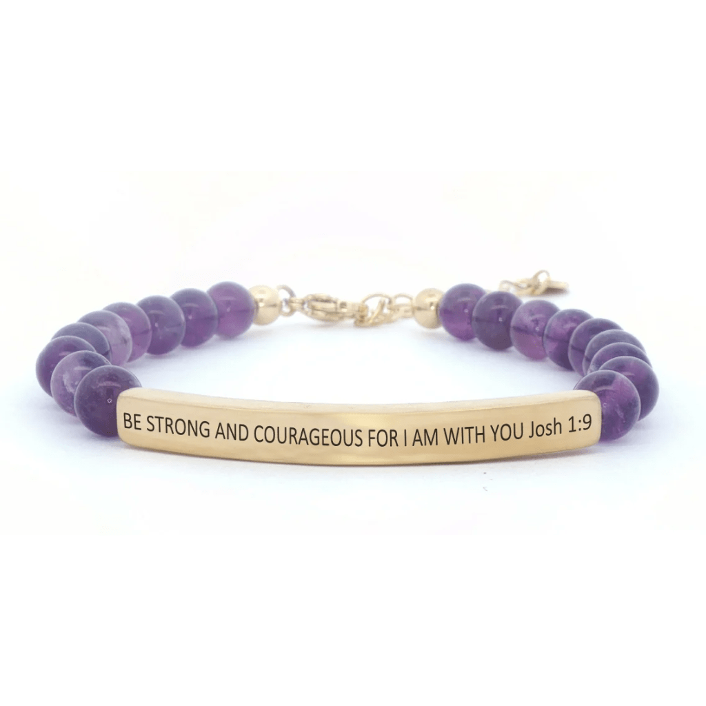 Be Strong and Courageous for I Am With You Josh 1:9 Amethyst Bracelet - White Farmhouse Flowers