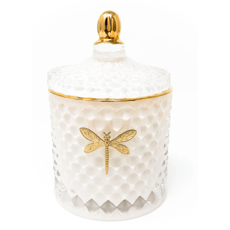 Bella Candle - White and Gold - Scent White Tea+ Jasmine - White Farmhouse Flowers