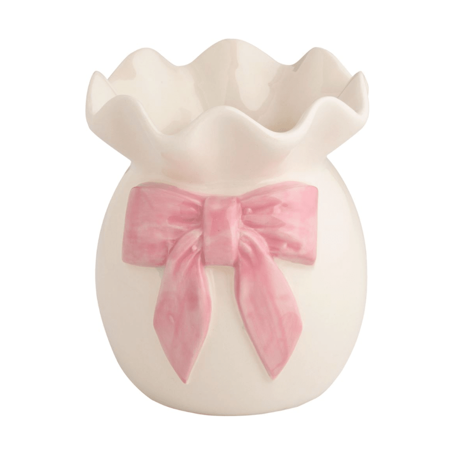 Big Bow Ruffle Bud Vase - White Farmhouse Flowers
