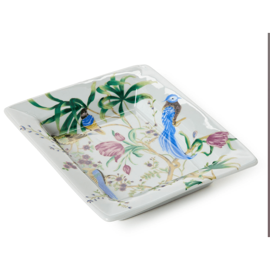Bird & Blossom Chinoiserie Decorative All Purpose Tray - White Farmhouse Flowers