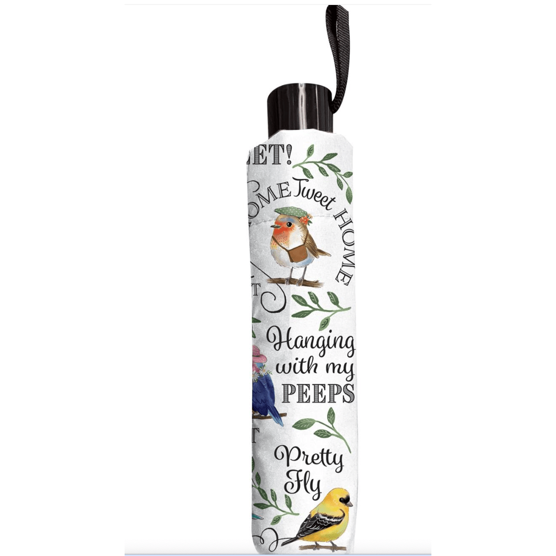 Bird Nerd Compact Manual Umbrella 38" Canopy - White Farmhouse Flowers