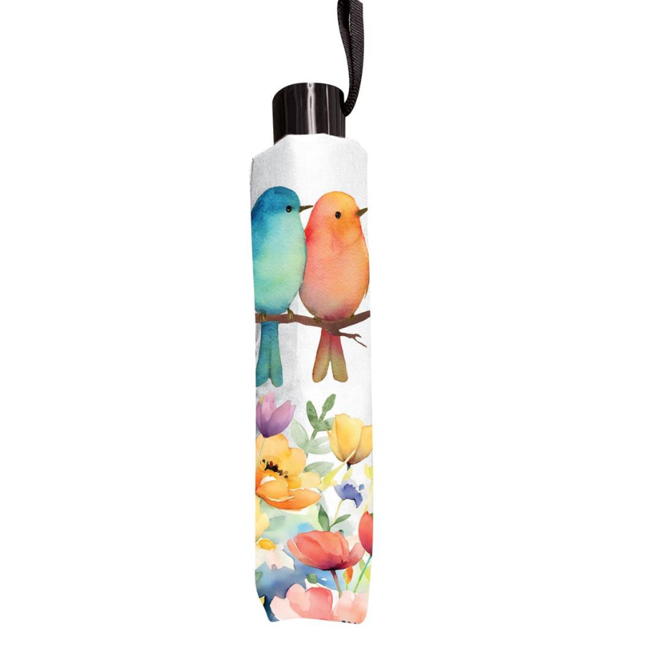 Bird Talk Compact Manual Umbrella - White Farmhouse Flowers