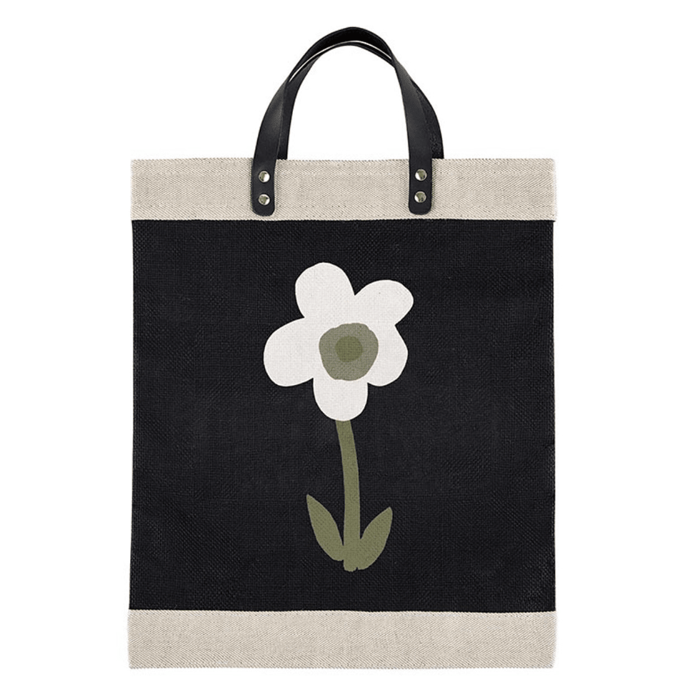 Black Flower Market Tote - White Farmhouse Flowers