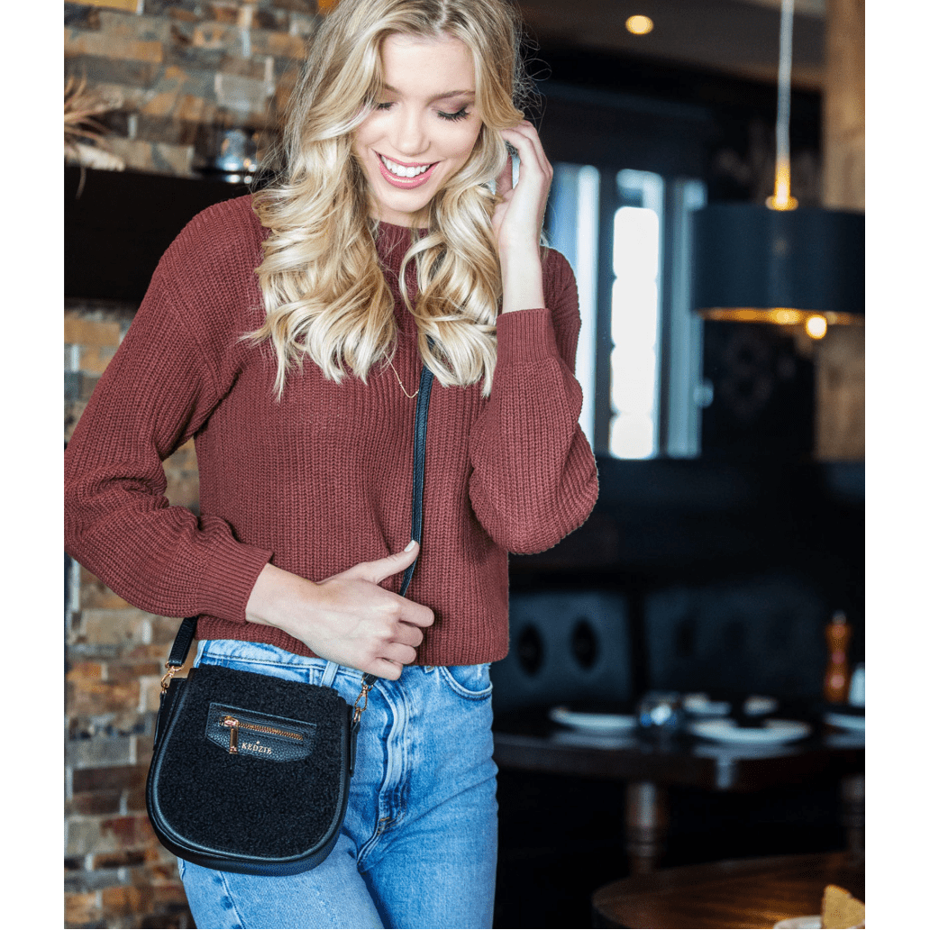 Black Sherpa Kedzie Fireside Camden Crossbody - White Farmhouse Flowers