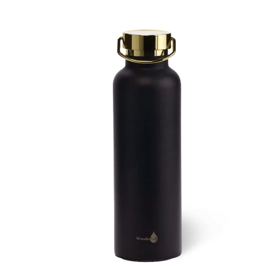 Black with Gold Top Insulated Water Bottle - 24 Oz - White Farmhouse Flowers