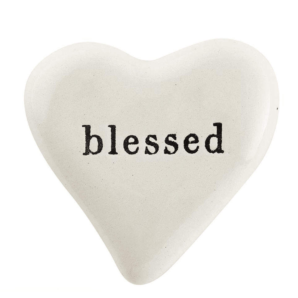 Blessed Ceramic Heart - White Farmhouse Flowers