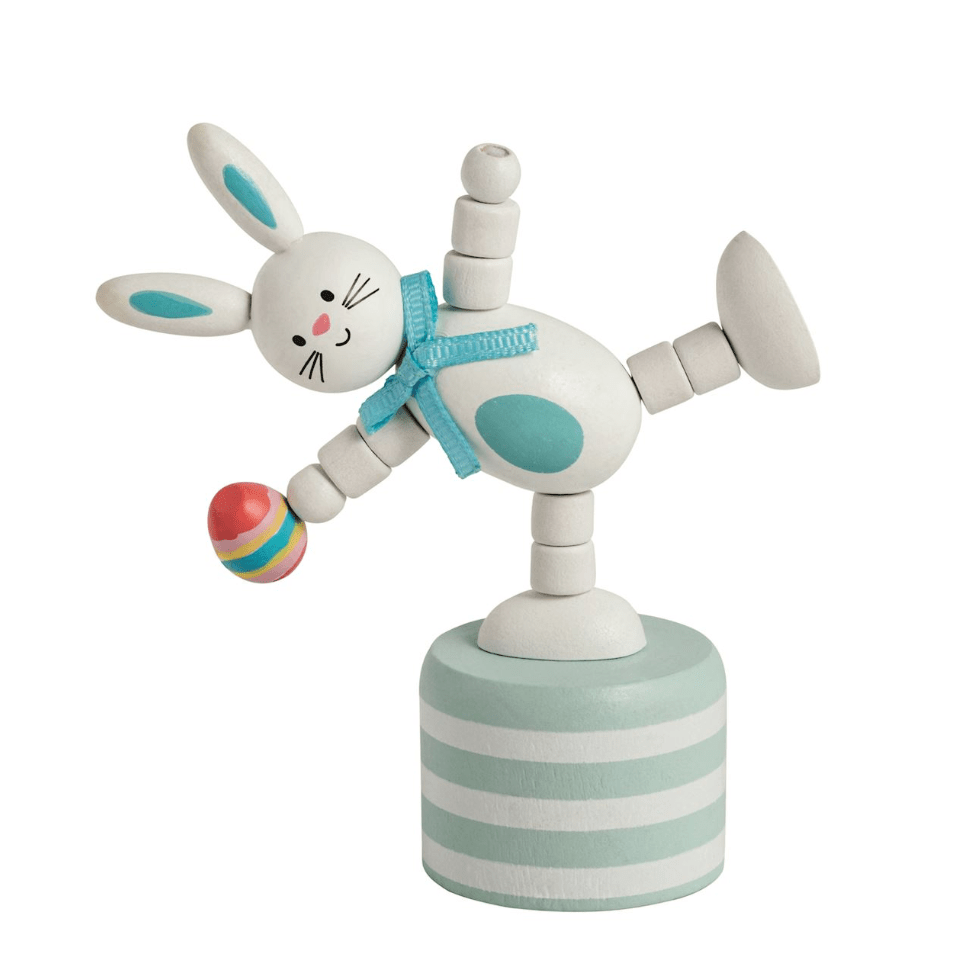 Blue Bunny Wooden Toy - White Farmhouse Flowers