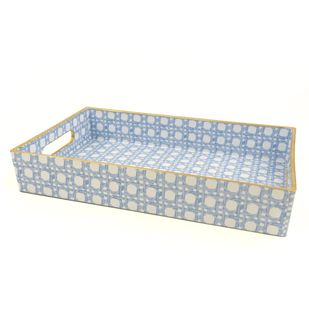 Blue Cane Vanity Tray - White Farmhouse Flowers