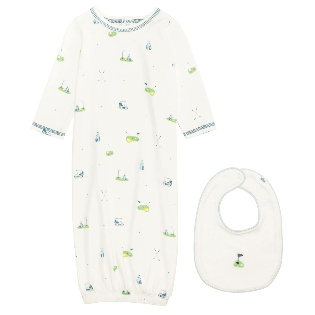 Blue Golf Gown and Bib Set - White Farmhouse Flowers