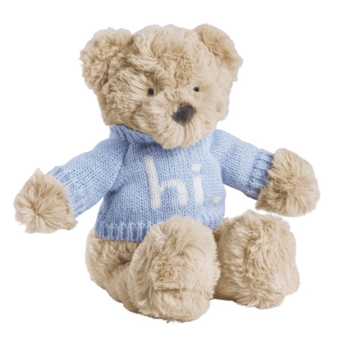 Blue Hi Baby Bear - White Farmhouse Flowers