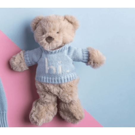 Blue Hi Baby Bear - White Farmhouse Flowers