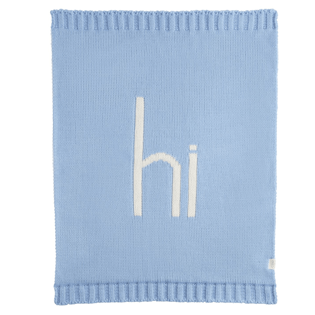 Blue Hi Baby Blanket - White Farmhouse Flowers