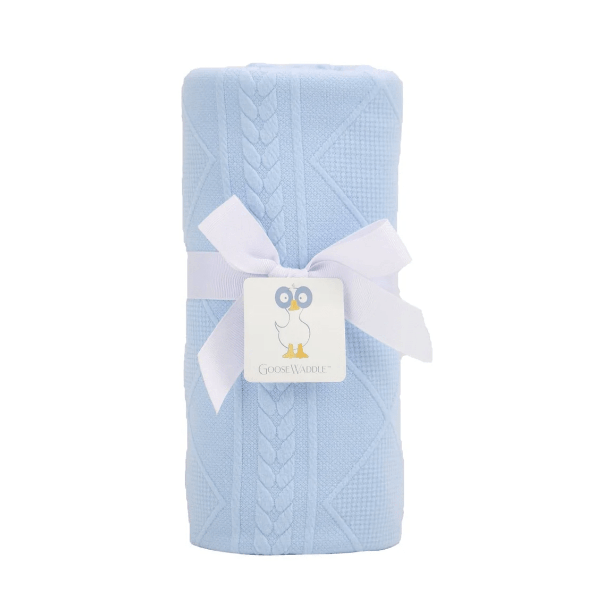 Blue Knit Blanket - White Farmhouse Flowers