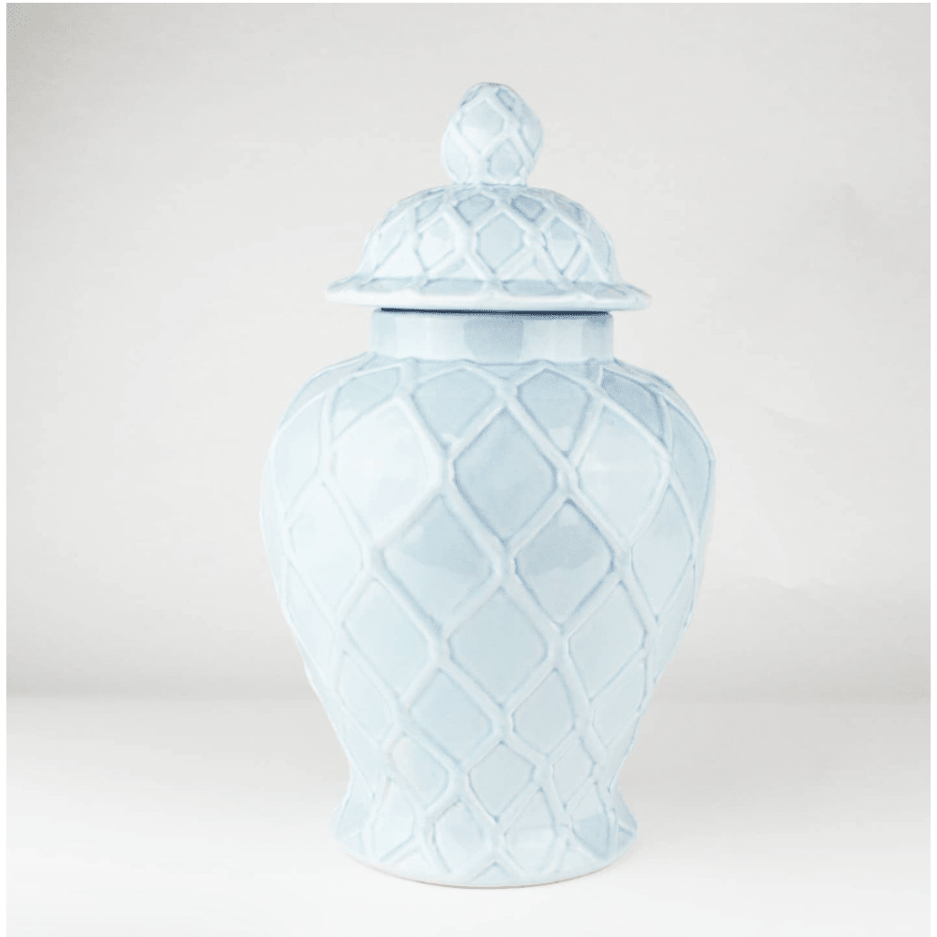 Blue Large Textured Ginger Jar - White Farmhouse Flowers