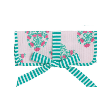 Blush Block Print Jewelry Roll - White Farmhouse Flowers