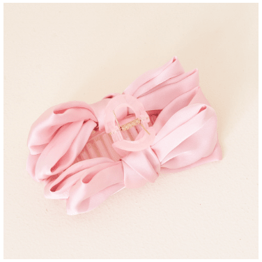 Blush Satin Bow Claw Clip - White Farmhouse Flowers