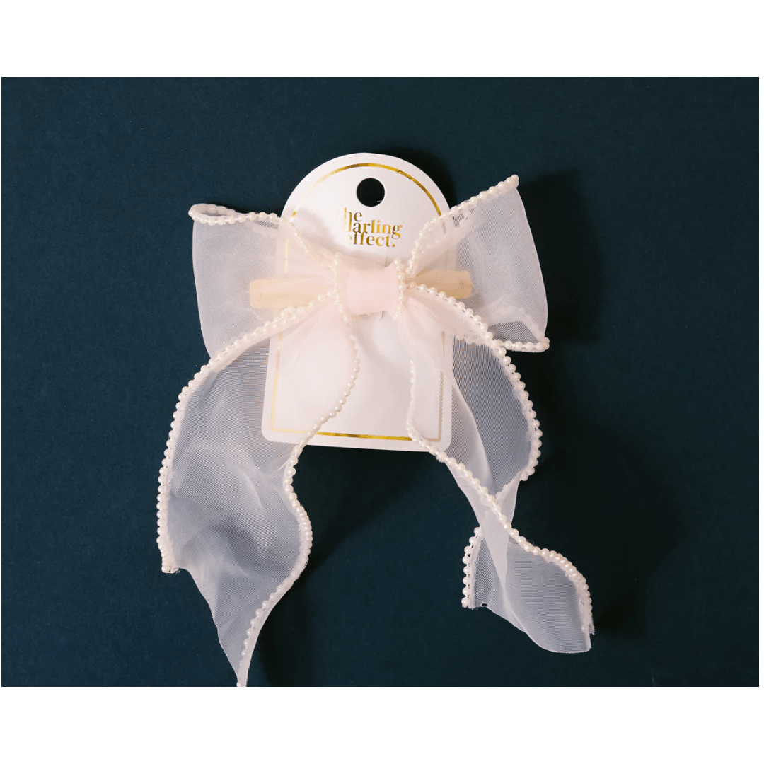 Blush Sheer Pearl Hair Bow - White Farmhouse Flowers