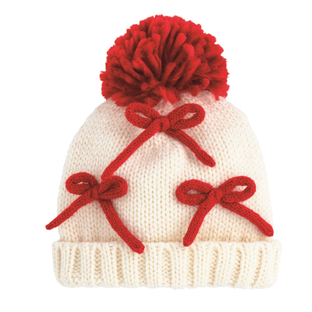 Bow Christmas Knit Hat - White Farmhouse Flowers