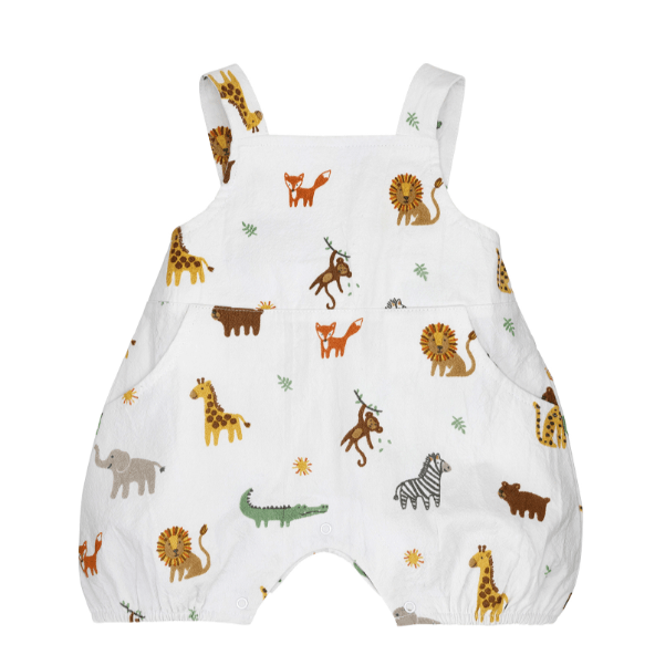 Bubble Safari Overall Romper - White Farmhouse Flowers