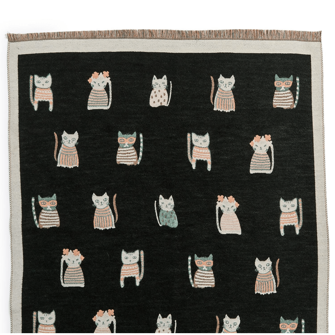 Cat's Meow Reversible Scarf with Cat Print - White Farmhouse Flowers