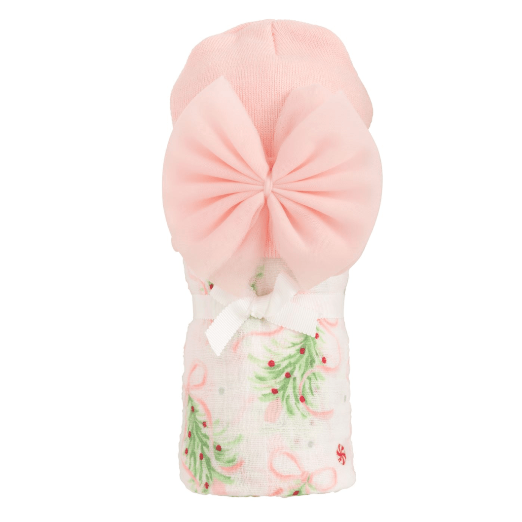 Christmas Tree Swaddle and Hat Set - White Farmhouse Flowers