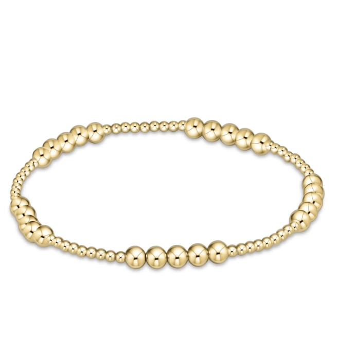 Classic Blissful Pattern 2mm Bead Bracelet - 4mm Gold - White Farmhouse Flowers