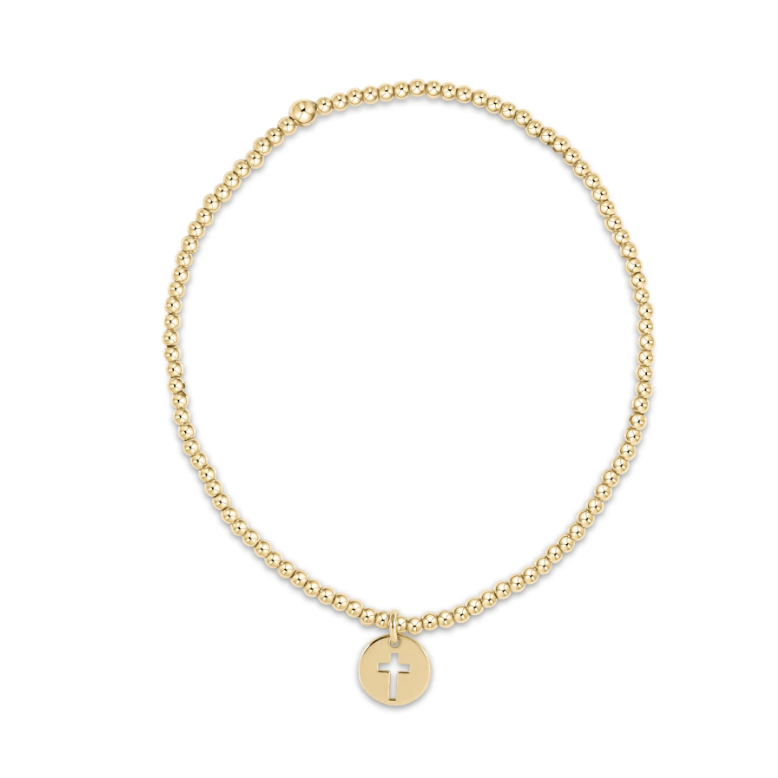 Classic Gold 2mm Bead Bracelet - Blessed Small Gold Disc - White Farmhouse Flowers