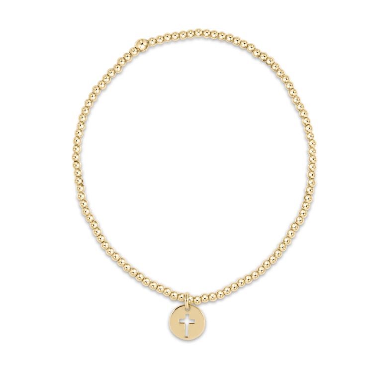 Classic Gold 2mm Bead Bracelet - Blessed Small Gold Disc - White Farmhouse Flowers