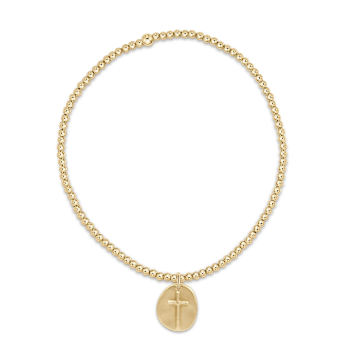 Classic Gold 2mm Bead Bracelet - Inspire Small Gold Charm - White Farmhouse Flowers