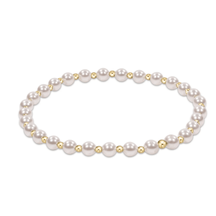 Classic Grateful Pattern 4mm Bead Bracelet - Pearl - White Farmhouse Flowers