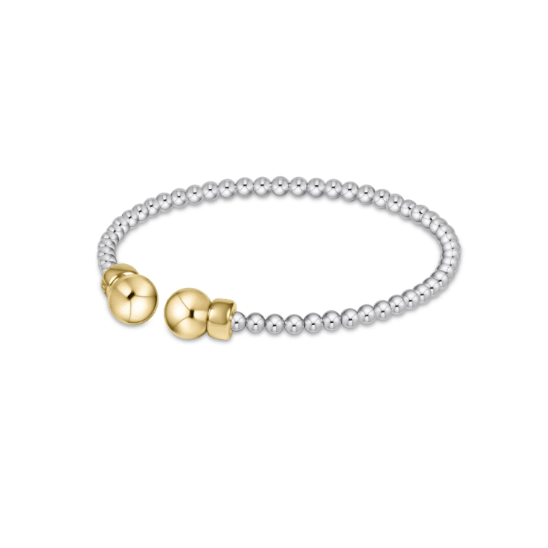 Classic Mixed Metal 3mm Bead Cuff - Gold - White Farmhouse Flowers