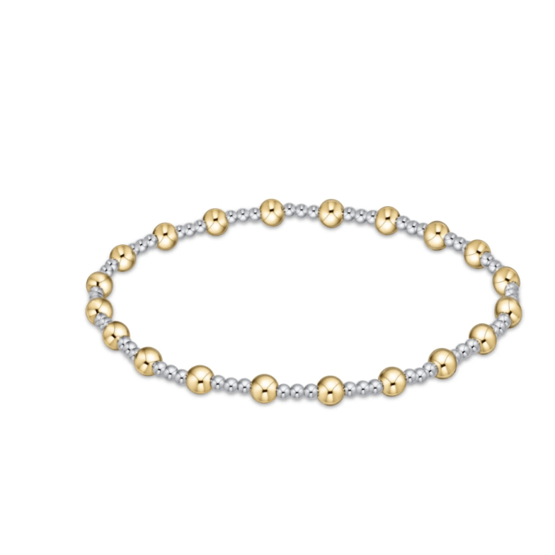 Classic Sincerity Pattern 4mm Bead Bracelet - Mixed Metal - White Farmhouse Flowers