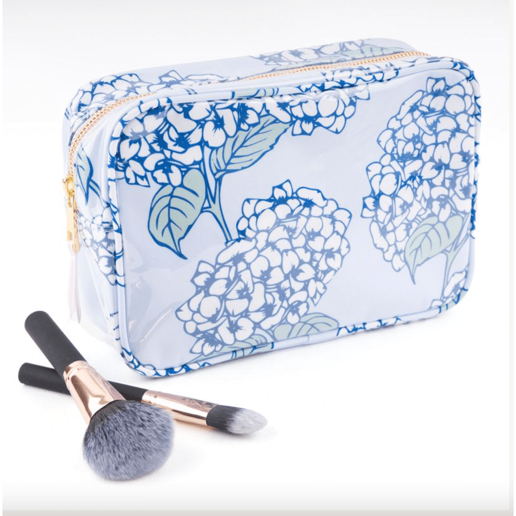 Clear Coated Rectangle Cosmetic Blue Hydrangea Case - White Farmhouse Flowers