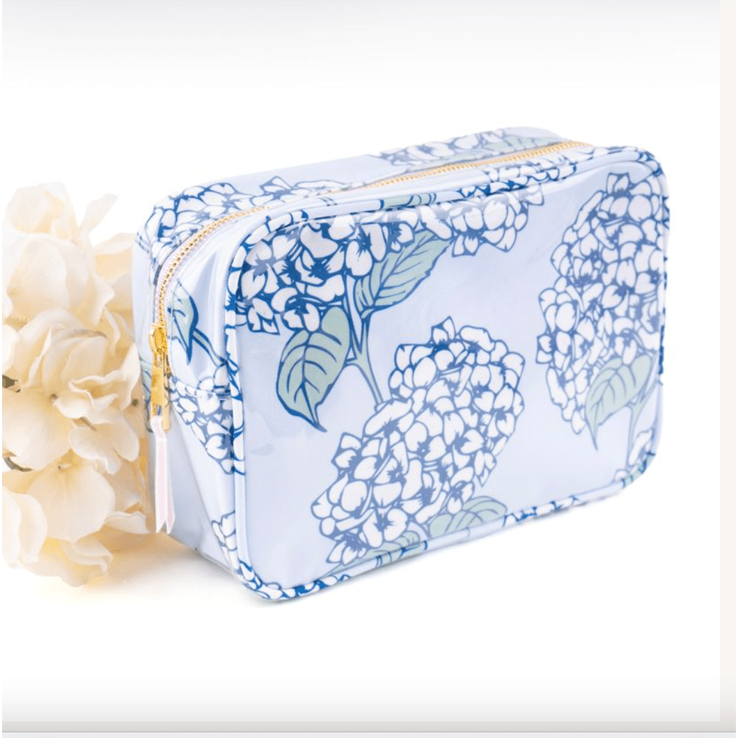 Clear Coated Rectangle Cosmetic Blue Hydrangea Case - White Farmhouse Flowers