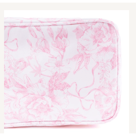 Clear Coated Rectangle Cosmetic Pink Bow Case - White Farmhouse Flowers
