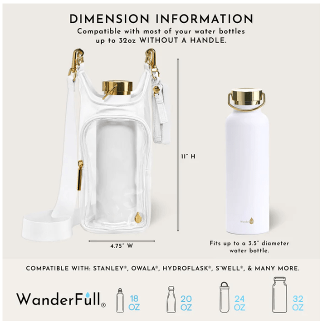 Clear HydroBag® Stadium with White Vegan Leather Trim and Matching RFID Pouch - White Farmhouse Flowers
