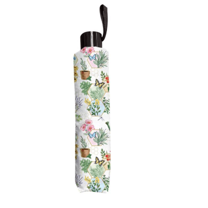 Cottage Garden Compact Manual Umbrella 38" Canopy - White Farmhouse Flowers