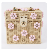 Cream with Light Pink Daisy Wicker Bucket Purse - White Farmhouse Flowers