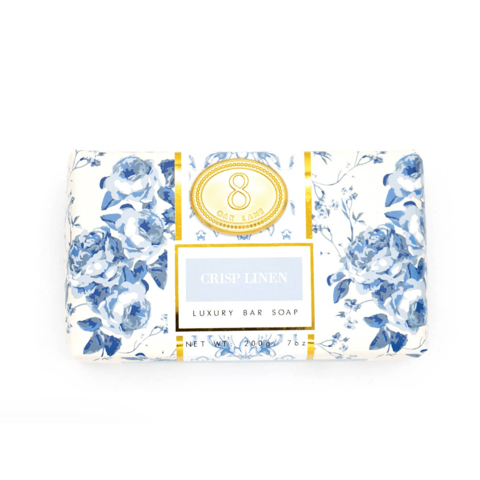 Crisp Linen Wrapped Bar Soap - White Farmhouse Flowers
