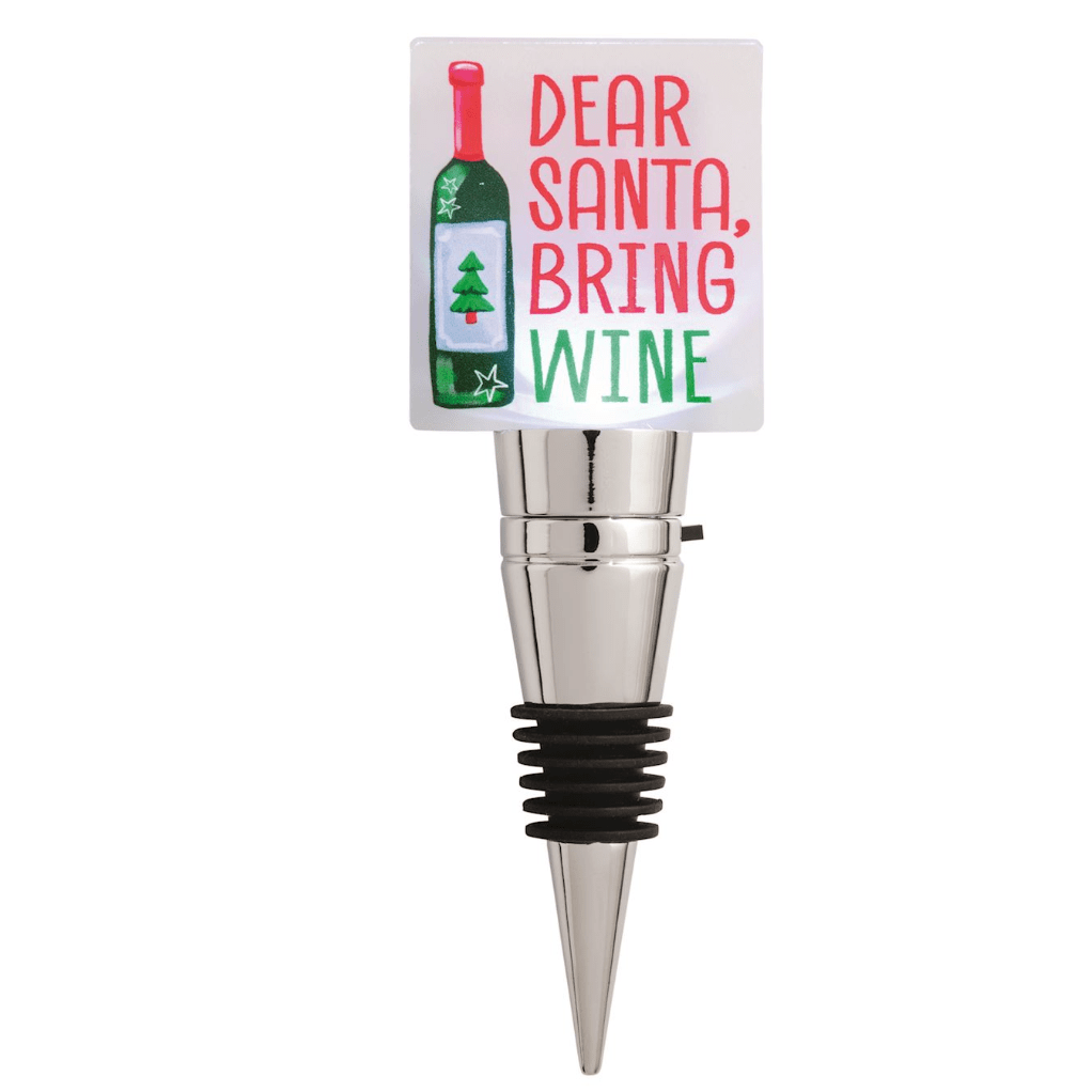 Dear Santa Bring Wine Plaque Bottle Stopper - White Farmhouse Flowers
