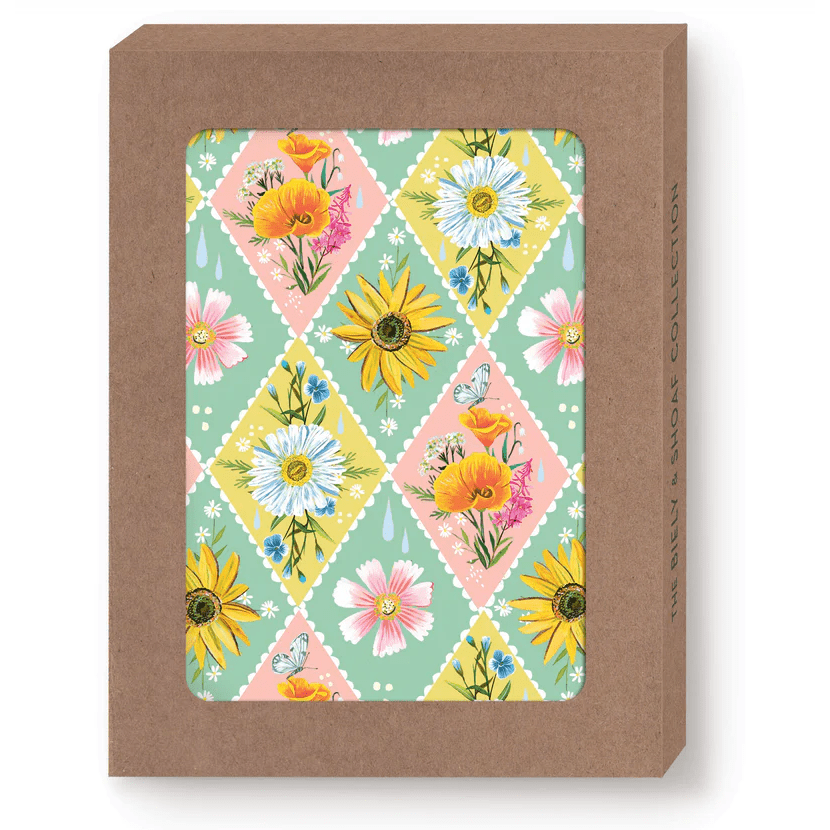 Diamond Pattern Notecard Set - White Farmhouse Flowers