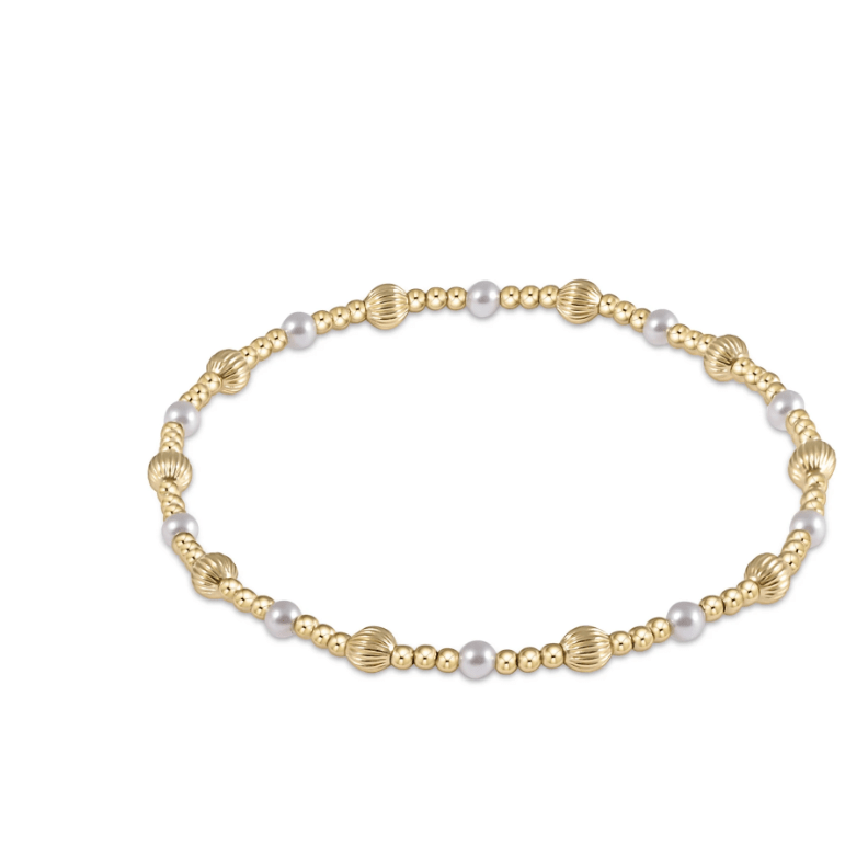 Dignity Sincerity Pattern 4mm Bead Bracelet - Pearl - White Farmhouse Flowers