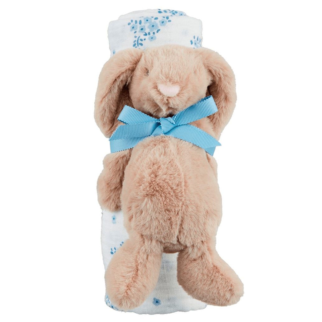 Ditsy Floral Swaddle and Bunny Rattle Kit - White Farmhouse Flowers