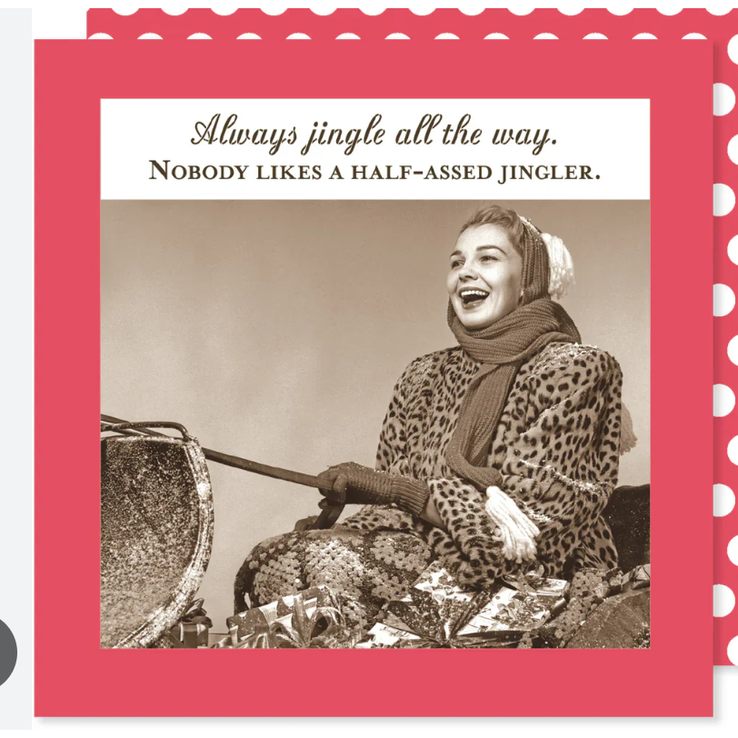 Vintage-style image of a woman with text overlay on a red border