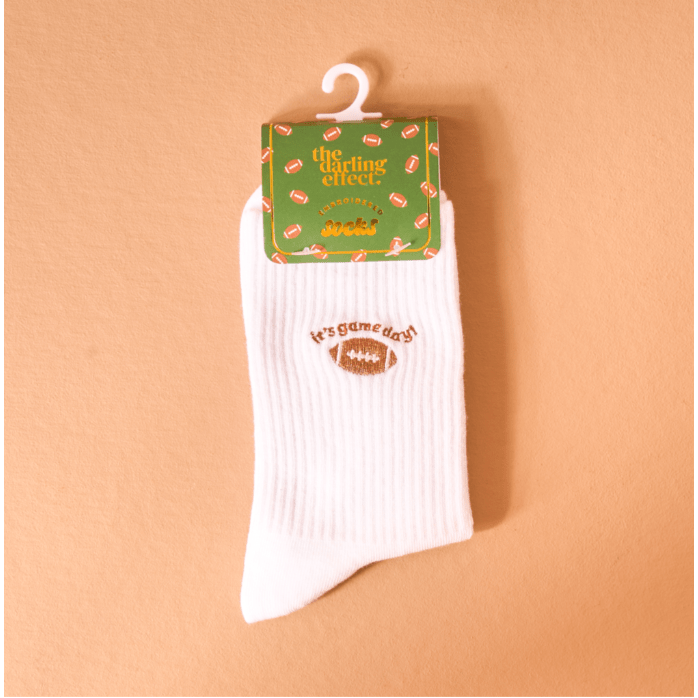 Embroidered Crew Socks - Game Day - White Farmhouse Flowers