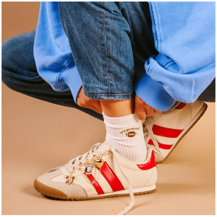 Embroidered Crew Socks - Game Day - White Farmhouse Flowers