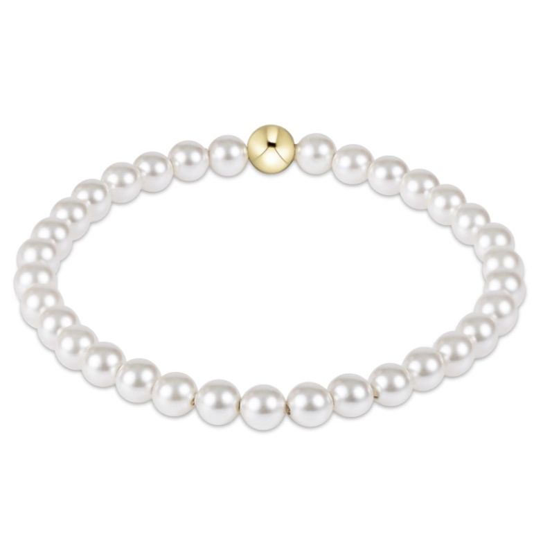 eNewton Classic Pearl 6mm Beaded Bracelet - White Farmhouse Flowers