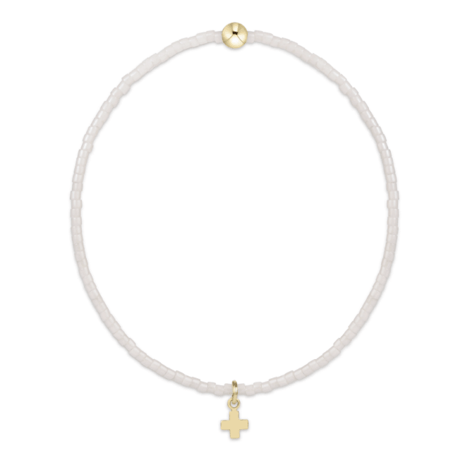 eNewton Hope Classic Milkshake Bracelet Signature Cross Small Gold Charm - White Farmhouse Flowers