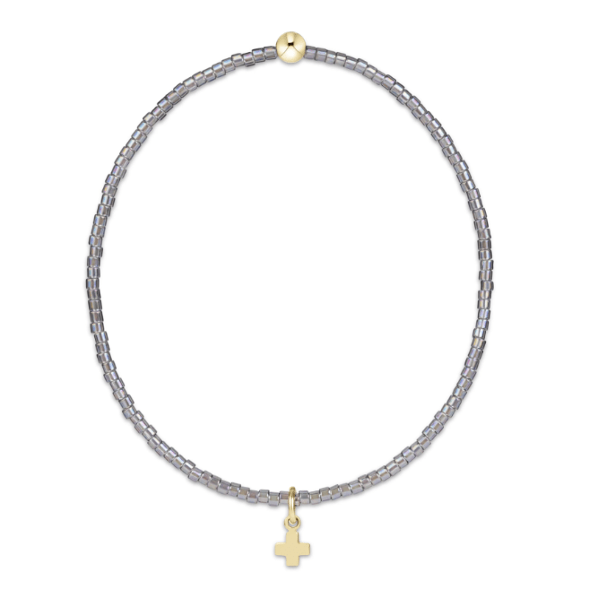 eNewton Hope Classic Morning Mist Bracelet Signature Cross Small Gold Charm - White Farmhouse Flowers